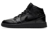 Jordan Air Jordan 1 MID 'Глубокий черный цвет' Shock Absorbers Нижняя юбка Resistant MID Топ Винтажные баскетбольные кроссовки Женские Чисто черный