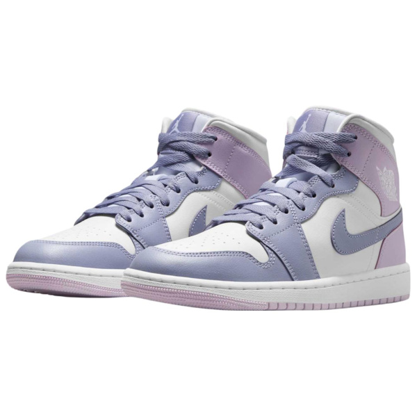 Jordan Air Jordan 1 Нижняя юбка Устойчивая к истиранию MID Топ Винтажные баскетбольные кроссовки Женские Розово-синие