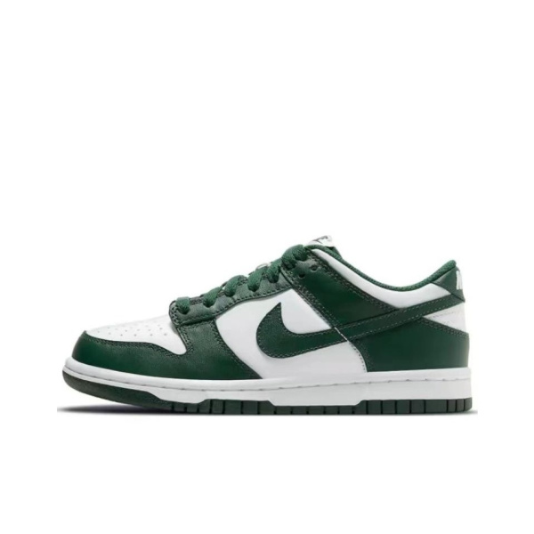 NIKE Dunk Детские Скейтбординги Низкие Белые и Зеленые + Подарочная коробка Для школьного возраста