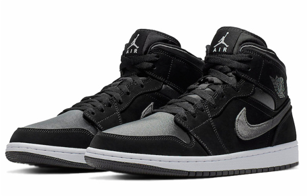 Jordan Air Jordan 1 MID SE Износостойкий And Легкий MID Топ Винтажные баскетбольные кроссовки Мужской Черный Серебряный