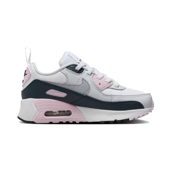 Nike Air Max 90 Детская повседневная обувь Низкий верх Белый/Розовый Пена/Арсенал Морской синий/Волчий серый Для дошкольников