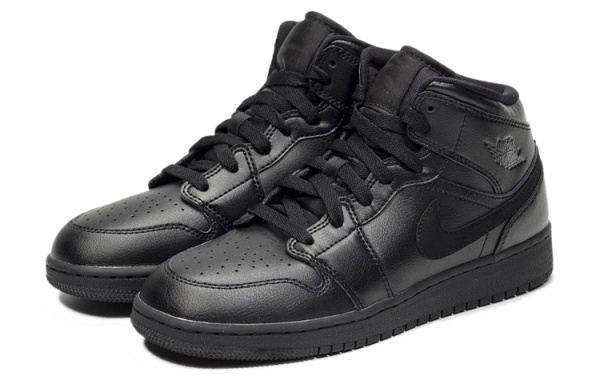 Jordan Air Jordan 1 MID 'Глубокий черный цвет' Shock Absorbers Нижняя юбка Resistant MID Топ Винтажные баскетбольные кроссовки Женские Чисто черный