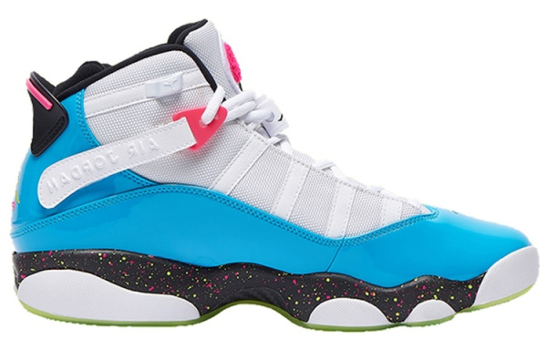 Jordan Air Jordan 6 Кольца Светло-синий Fury Non Slip Легкий Высокий Топ Винтажные баскетбольные кроссовки Мужской Белый и синий цвет