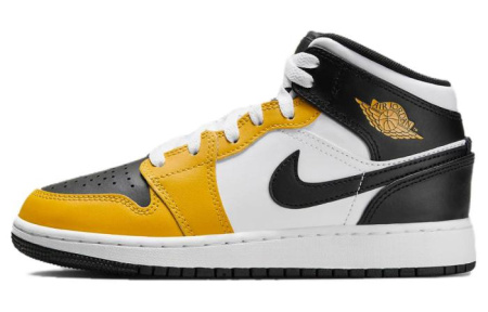 Jordan Air Jordan 1 Детские баскетбольные кроссовки MID Топ Желтый черный Унисекс