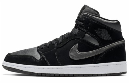 Jordan Air Jordan 1 MID SE Износостойкий And Легкий MID Топ Винтажные баскетбольные кроссовки Мужской Черный Серебряный