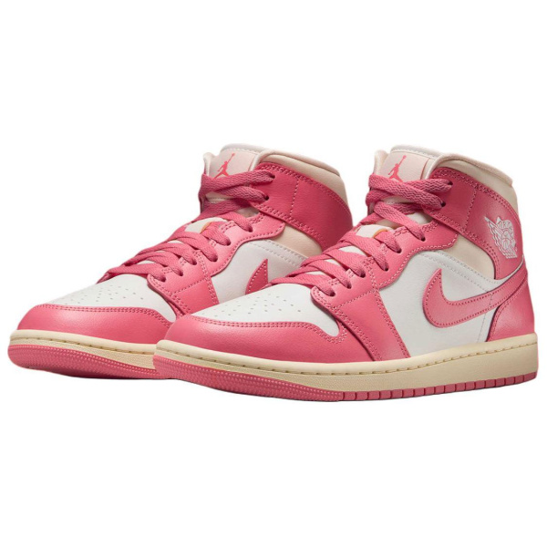 Jordan Air Jordan 1 Нижняя юбка Устойчивая к истиранию MID Топ Винтажные баскетбольные кроссовки Женские Розово-белый