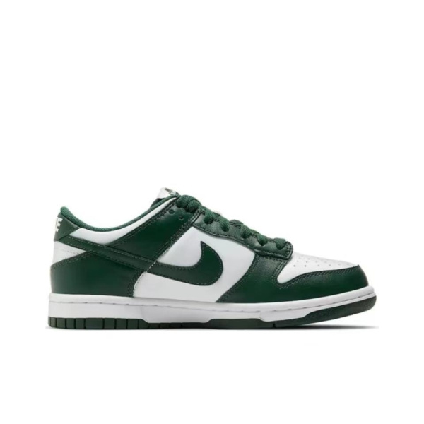 NIKE Dunk Детские Скейтбординги Низкие Белые и Зеленые + Подарочная коробка Для школьного возраста