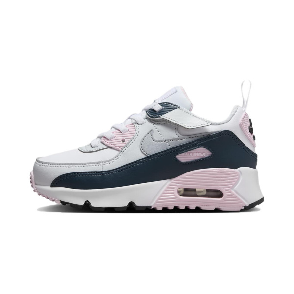 Nike Air Max 90 Детская повседневная обувь Низкий верх Белый/Розовый Пена/Арсенал Морской синий/Волчий серый Для дошкольников