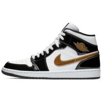 Jordan 1 Mid Patent Black White Gold