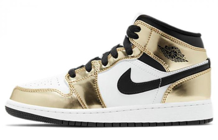 Jordan 1 Mid Metallic Gold Black White GS