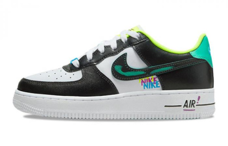 Nike Air Force 1 Graffiti Anti Slip Wear Resistant Low Top Kids' Skateboarding Shoes Black Green Teenagers