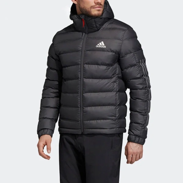 adidas Men's Logo Zip Up Long Sleeve Puffer Jacket Black