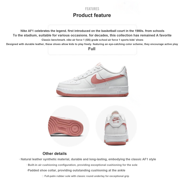 Nike Air Force 1 Low Summit White Red Stardust GS