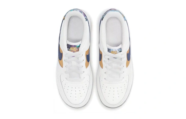 Nike Air Force 1 Low '07 LV8 White Blue Void Metallic Gold GS