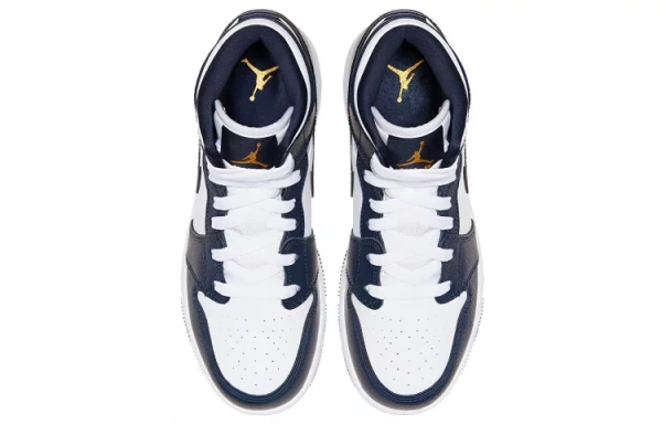 Jordan 1 Mid White Metallic Gold Obsidian GS