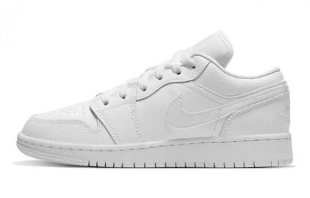 Jordan 1 Low Triple White Tumbled Leather GS