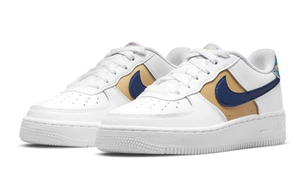 Nike Air Force 1 Low '07 LV8 White Blue Void Metallic Gold GS