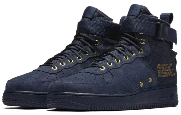 Nike Sf Air Force 1 Mid Obsidian Metallic Gold