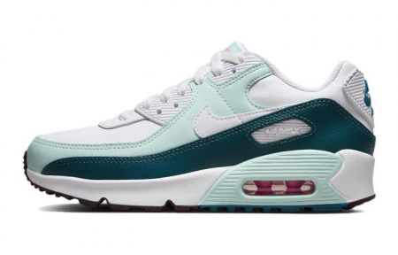 Nike Air Max 90 LTR Slip Resistant Cushioning Wear Resistant Kids Lifestyle Shoes Blue Green White Teenagers