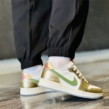 Jordan Air Jordan 1 Детские баскетбольные кроссовки Low Топ Белый Зеленый Унисекс