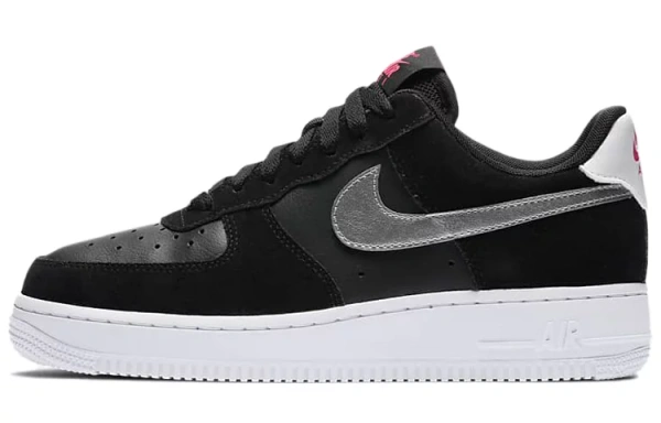 Nike Air Force 1 Low Black Pink Blast Metallic Silver Women's