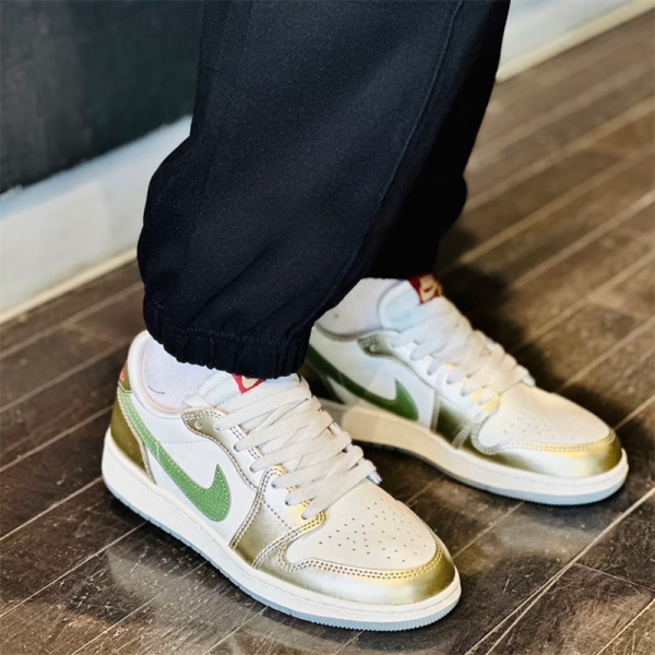 Jordan Air Jordan 1 Детские баскетбольные кроссовки Low Топ Белый Зеленый Унисекс