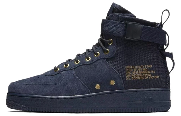 Nike Sf Air Force 1 Mid Obsidian Metallic Gold