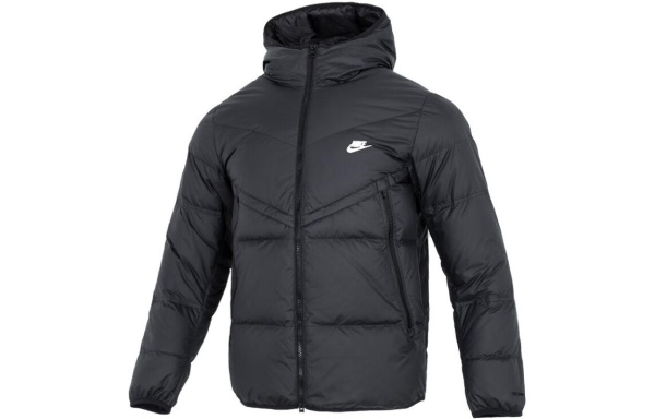 Nike Men's Logo Print Zip Up Pocket Hooded Down Jacket Black