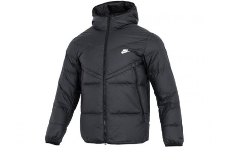 Nike Men's Logo Print Zip Up Pocket Hooded Down Jacket Black