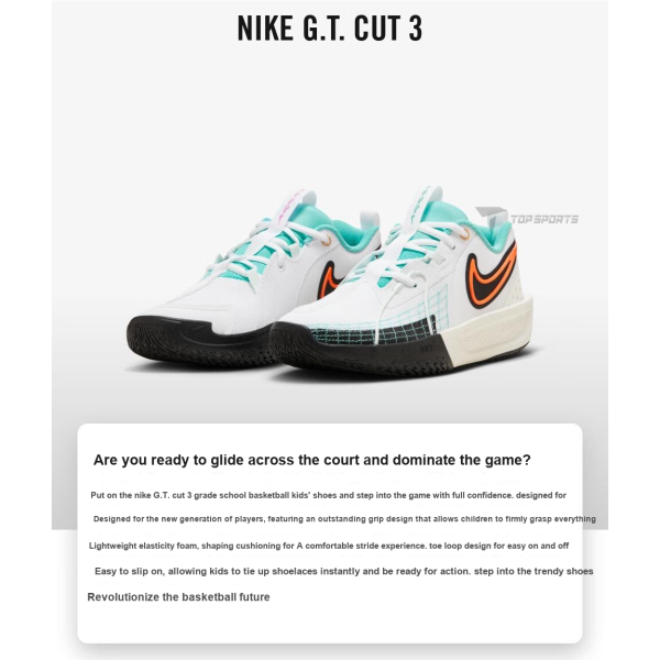 Nike Air Zoom G.T. Cut 3 Slip Resistant Cushioning With Rebound Low Top Basketball Shoes White