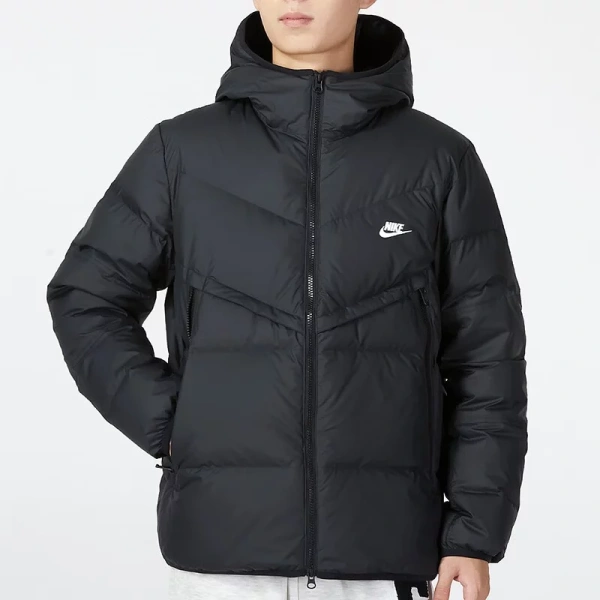 Nike Men's Logo Print Zip Up Pocket Hooded Down Jacket Black