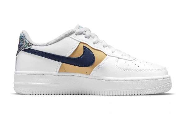 Nike Air Force 1 Low '07 LV8 White Blue Void Metallic Gold GS
