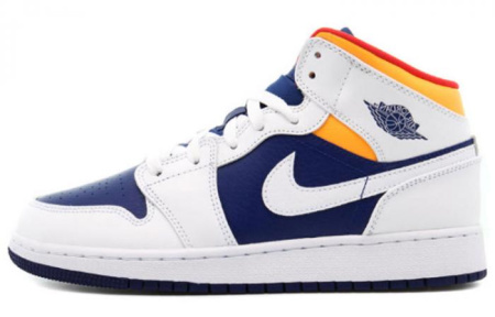 Jordan 1 Mid White Laser Orange Deep Royal Blue GS